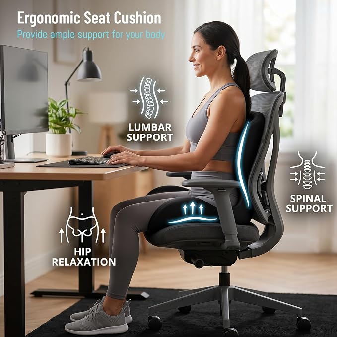 Ergonomic Seat Cushion, Office Chair Seat Cushions with L-Shaped Design, Memory Foam Seat Cushion for Home Car Chair Wheelchair