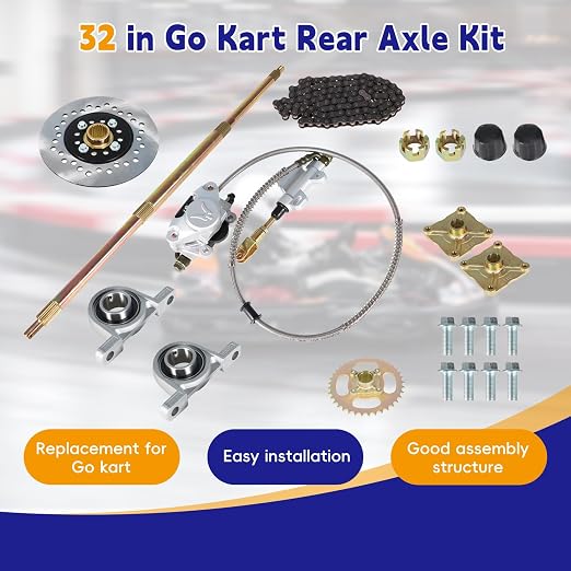 32In Go Kart ATV Rear Axle Assembly Kit Shaft Hub Chain Brake 815mm