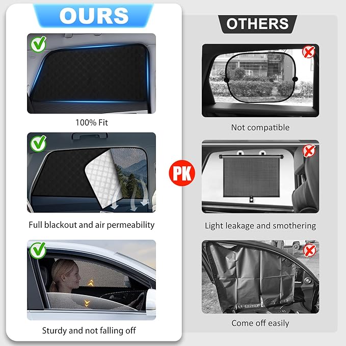 XCBYT Car Window Shades for 2021-2024 Rogue | 2-in-1 Breathable Mesh & Blackout Side Window Covers | UV Protection & Privacy for Baby Naps, Camping & Car Rest (4 PCS)