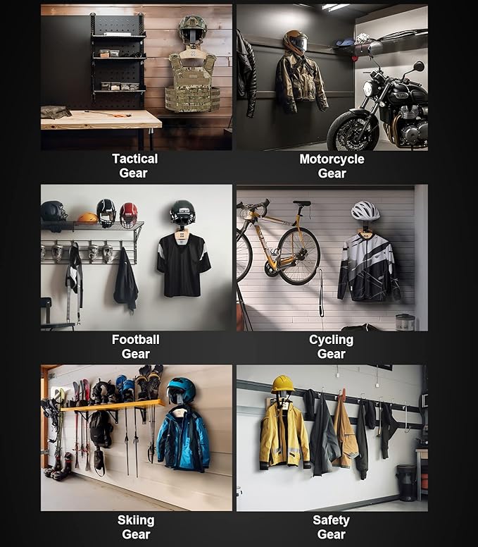 ONETIGRIS Tactical Gear Wall Mount, Motorcycle Helmet Holder Wall Mount Stand, Plate Carrier Rack Jacket Hanger Display Organizer for Police Football Cycling Suit