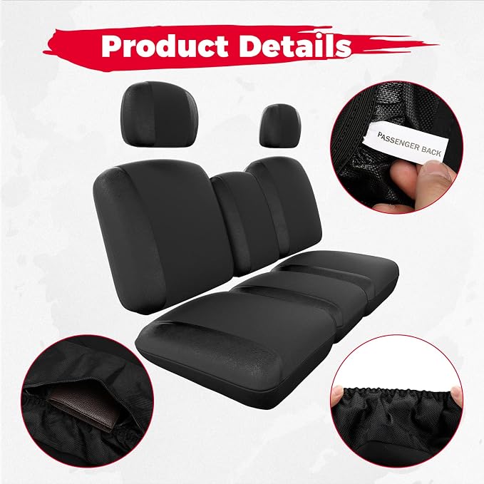 KEMIMOTO UTV Seat Covers Black Split Bench Compatible with Can Am Defender | Scratch-resistant 1680D oxford fabric, Waterproof,Easy to Clean, hook and loop,w/Headrest Cover Front Two Doors Split Bench