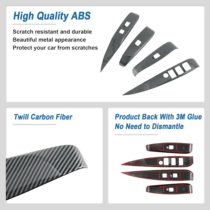 Carbon Fiber Window Lift Switch Panel Cover Compatible with Toyota Camry 2018-2024