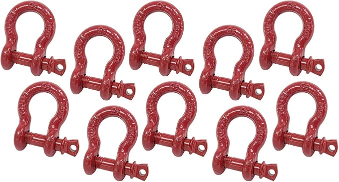 Mytee Products 3/8" Anchor Shackle Forged Carbon Steel w/Alloy Screw Pin WLL # 1.0 Ton (2,000 Lbs.) | Double Rust Protection Heavy Duty D Ring Shackle for Towing, Rigging & Vehicle Recovery (10 Pack)