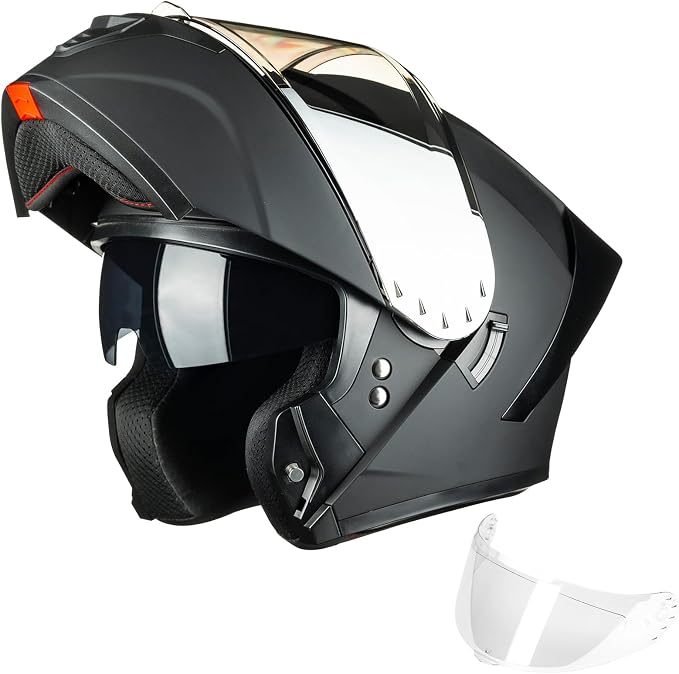ILM Modular Motorcycle Helmet for Adults Full Face Flip up Riding with Dual Visor Street Bike Racing DOT Model MM966 (Matte Black Silver, 2XL)