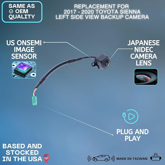 Backup Camera Replaces for 2017 2018 2019 2020 Toyota Sienna Left Side View OE Part # 8679008060