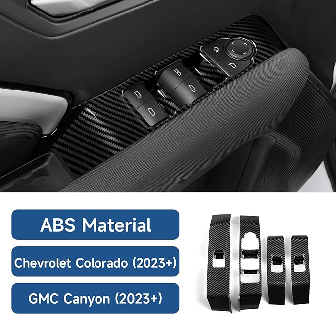 4PCS Car ABS Window Lift Switch Panel Trim Cover for Chevrolet Colorado/GMC Canyon 2023 2024 2025 Carbon Fiber Interior Accessories