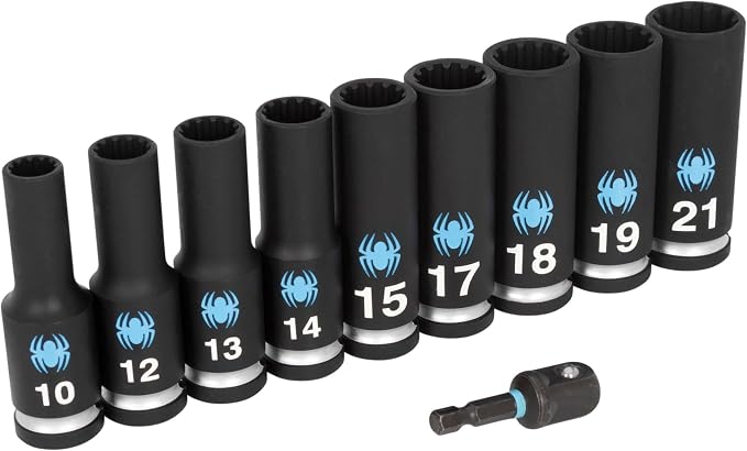 Spyder 10-Piece 1/2-Inch Drive Metric Deep Impact Socket Set with Adapter (19701)