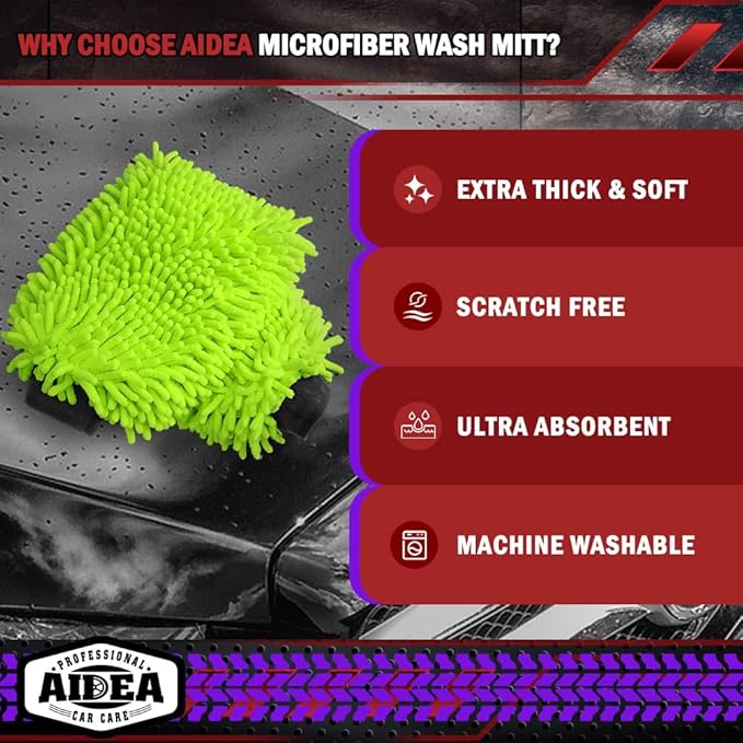 AIDEA Car Wash Mitt Microfiber, 2PK-Scratch & Lint-Free, 12PK, Premium Car Microfiber Towels