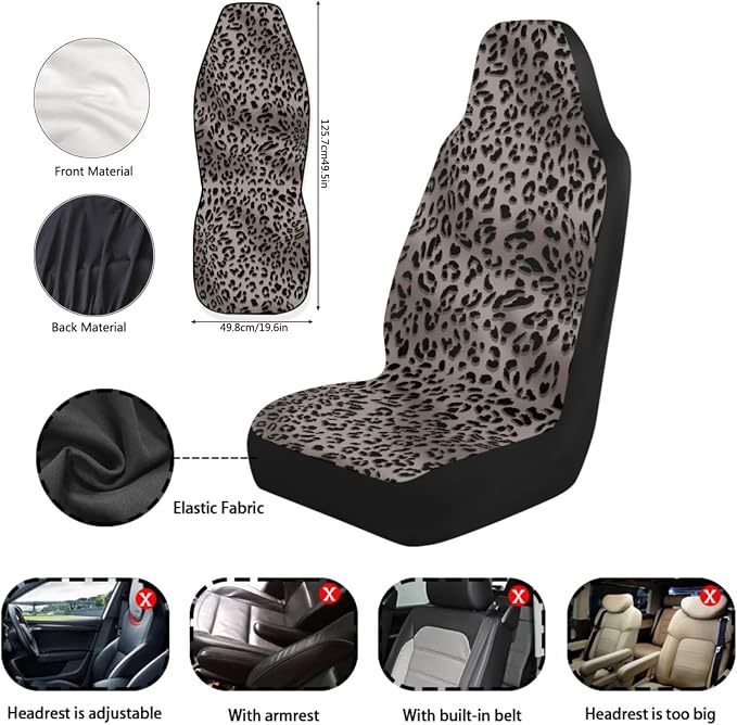 Gray Leopard Print 11 Pack Car Seat Covers Full Set Car Front Seat Cover Auto Seat Belt Cover Rear View Mirror Cover Steering Wheel Cover for Car SUV Seat Protector