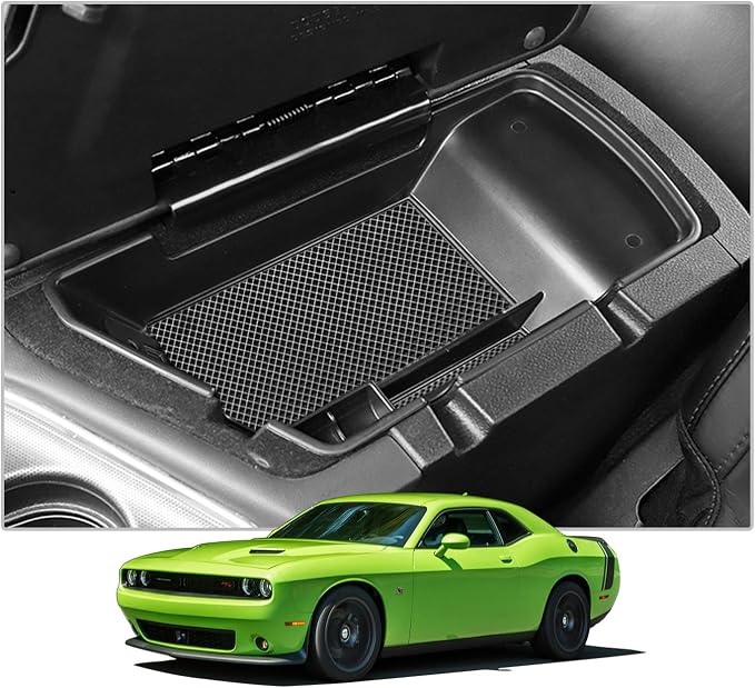 CDEFG for Challenger Console Organizer: Center Console Insert ABS Black Material Armrest Organizer Tray Secondary Storage Box Compatible with 2015-2019 2020 Dodge Challenger Interior Accessories