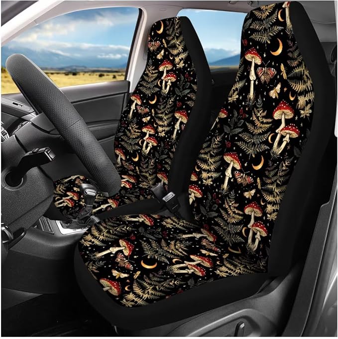 Ystardream Wild Mushroom Car Seat Covers Full Set Girly Car Seat Covers Front and Backseat,Automatic Interior Sets,Bench Protection Universal Fit Suvs,Vans,Sedans,Trucks