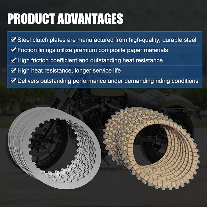 17PCS Extra Plate Steel Clutch Disc Kit Compatible with Harley Touring,Softail,Dyna,FXR Big Twin models 90-97,Sportster XL883 XL1200 models 91-17,Buell 91-02 Replace#307-30-10011