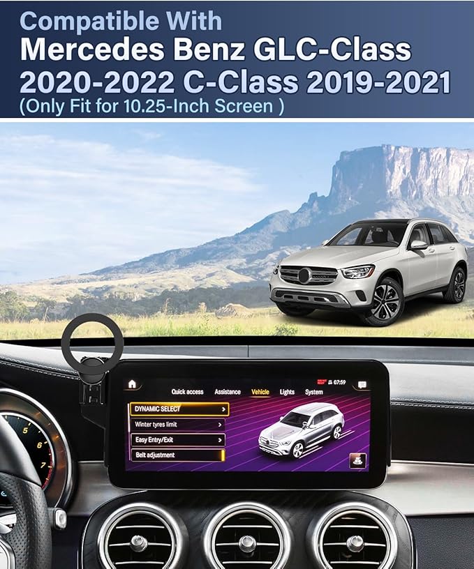 PZK Car Phone Holder for Mercedes-Benz GLC-Class 2020 2021 2022 /C-Class 2019 2020 2021 Accessories 10.25-Inch Screen Fixed Clip Car Phone Mount Compatible with Magsafe 360° Rotation Not Affect Vent