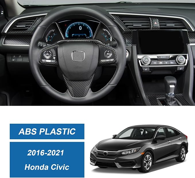 16 Pcs Carbon Fiber Console Center Dashboard Cover, Gear Shift Panel Cover, Steering Wheel Cover, AC Air Vent Cover Compatible with Honda Civic 10th Gen 2016-2021