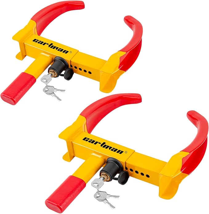 CARTMAN 2 Packs Heavy Duty Trailer Lock Wheel Clamp, Universal Security Tire Lock, Adjustable Anti Theft Lock for Trailers SUV Boats ATVs Motorcycles Golf Cart, 6 Alike Keys