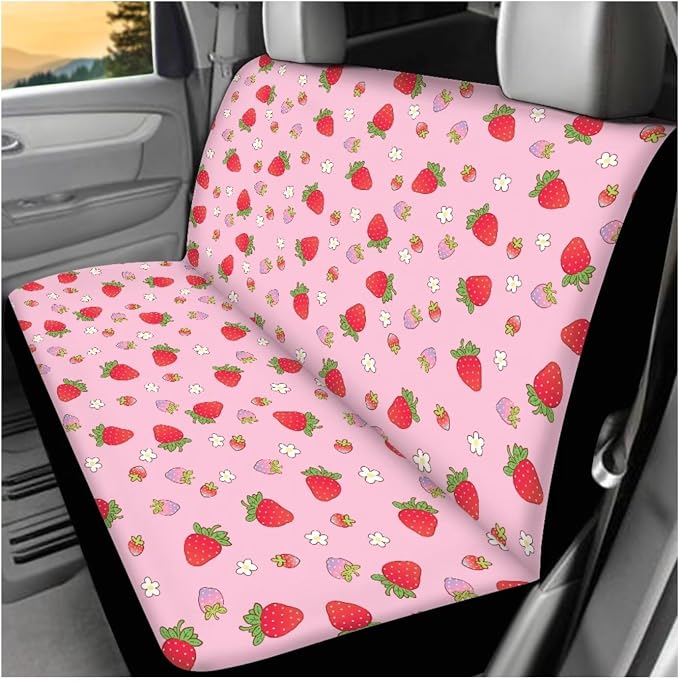 Ystardream Strawberry Car Interior Seat Cover Full Set Pink Seat Covers for Car for Women Automotive Vehicle Cushion Cover for Cars SUV Full Set Front and Back Seats Protectors Covers