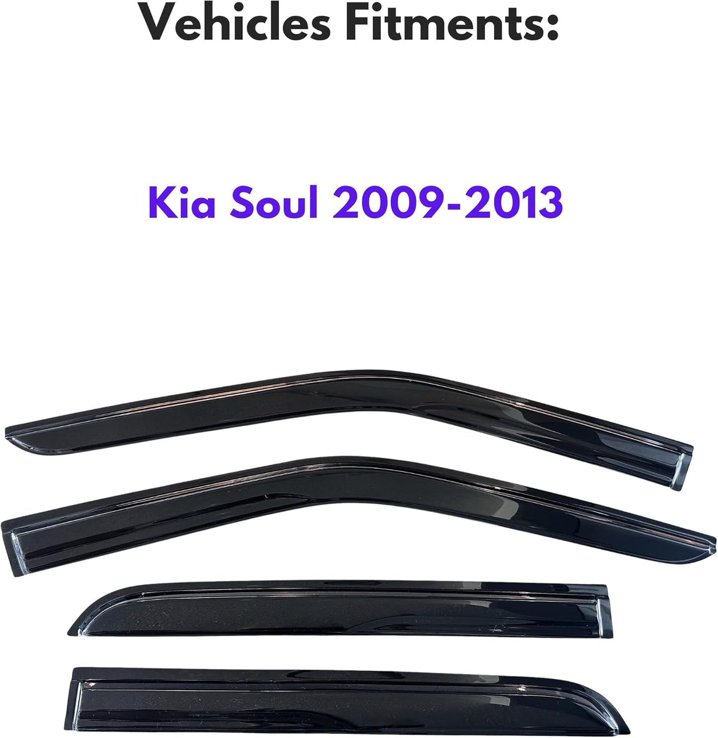 KPY Window Visor Compatible with Kia Soul 2009-2013, 4PC Rain Guard Side Window Vent Deflectors Tape-On Mugen Style, 2009 2010 2011 2012 2013
