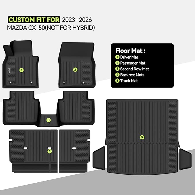 Tongama-Floor Mats for 2023 2024 2025 2026 Mazda CX-50(Not for Hybrid), All Weather TPE Floor Liners and Trunk Mat and Backrest Mats Protectors for Mazda CX-50 Accessories