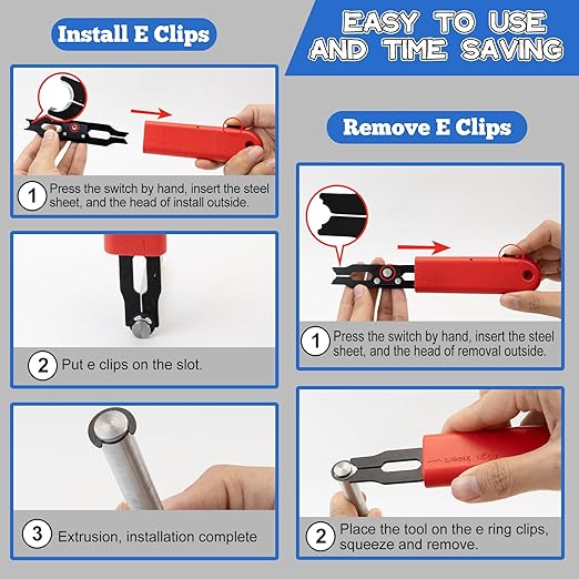 E Clips Assortment Kit With Removal and Installation Tool, 4 Sizes (6/7/8/9/mm) Snap Ring Kit & 40Pcs Retaining Rings for Bearing Fixation