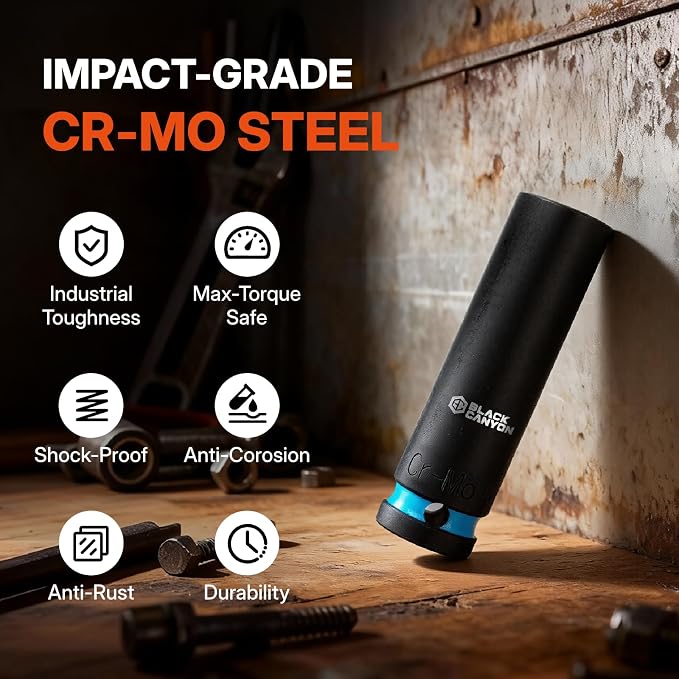 BLACK CANYON 14-Piece 1/2" Drive Deep Impact Socket Set, Metric 6-Point Sockets, Cr-Mo Impact Grade Steel, Heavy-Duty Storage Case for Automotive, Truck & Equipment Repair
