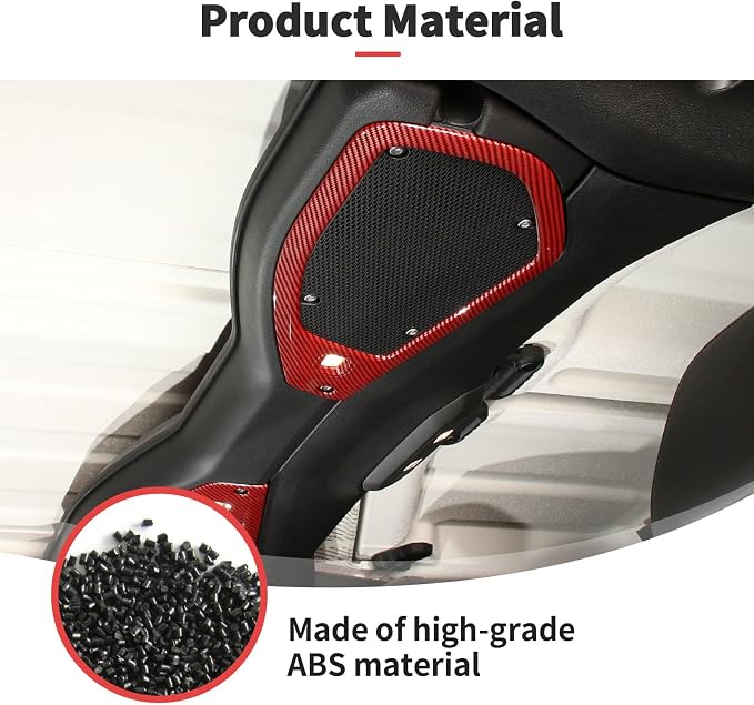 JWWY for Jeep JL Speaker Audio Trim Top & A Pillar Cover Trim for 2024-2025 Jeep Wrangler JL JLU & Gladiator JT Accessories ABS 4PCS Red Carbon Fiber