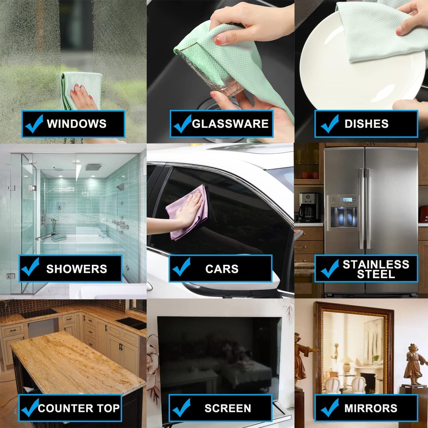 Streak Free Miracle Cleaning Cloths Easy Clean Nanoscale,Fish Scale Microfiber Window Mirror Glass Car Stainless Steel Cleaning,Lint Free Dish cloth Wine Glass Polishing Towel,Reusable,Pack 6,Blue