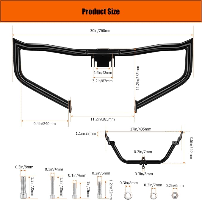Chopped Engine Guard for Harley Road Glide Motorcycle Protector Crash Bar Heavy-Duty Highway Freeway Protection Bar Compatible with Harley Davidson FLTRX FLTRXS FLTRXST FLTRXSE 2009-2023