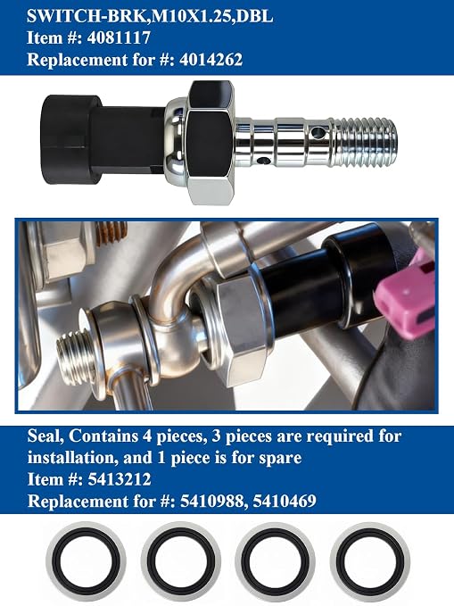 OEM Replacement Brake Pressure Switch with Seal Kit for Polaris Ranger 1000, RZR, Sportsman, General | Replaces 4014262, 4081117, Includes Seal 5413212 (2015-2024)