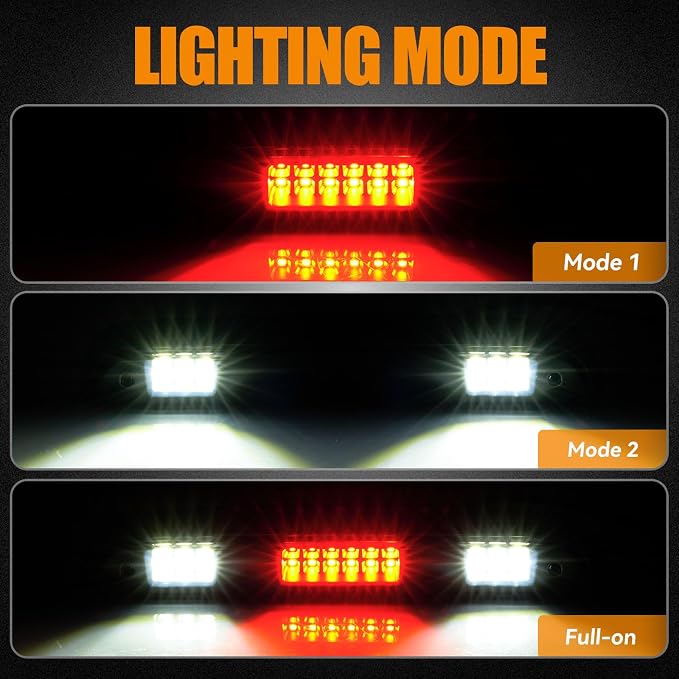 Third 3rd Brake Light LED for 1992-1997 Ford F150 F250 F350 Bronco, High Mount Rear Brake Lights Assembly, Waterproof Center Cab Lamp Stop Light