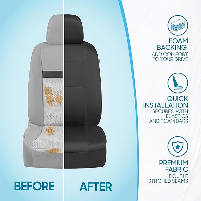 BDK PolyPro Car Seat Covers Full Set in Solid Charcoal – Front and Rear Split Bench Seat Covers for Cars, Easy to Install, Accessories for Auto Trucks Van SUV