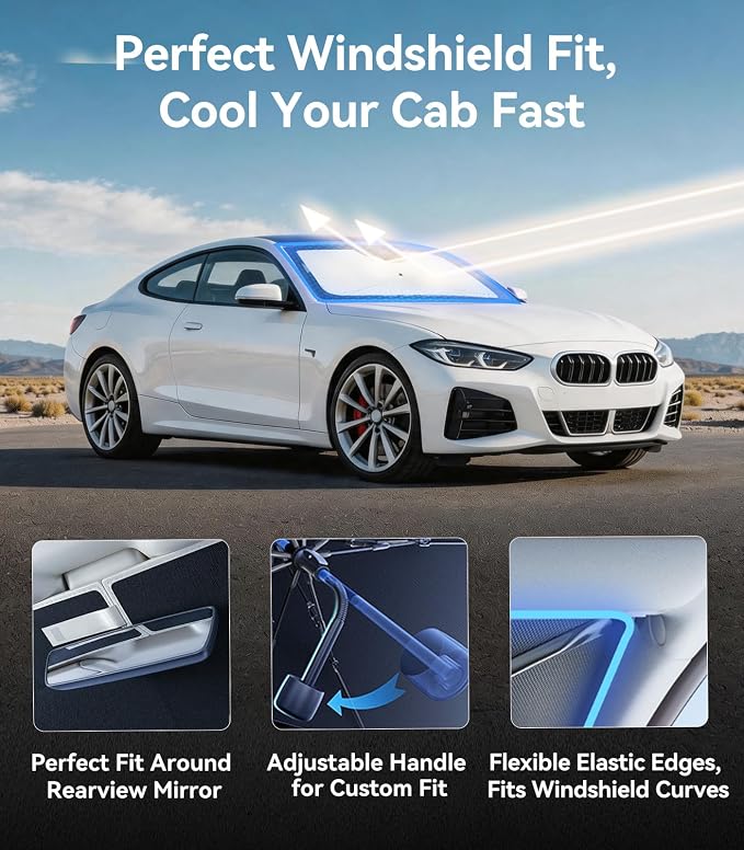 Nmoiss [Vinyl Coating Heat Shield] Windshield Sun Shade Umbrella Custom for BMW 3-4-5-Series, Protect Car from Sun Rays & Heat Damage Keep Cool and Protect Interior