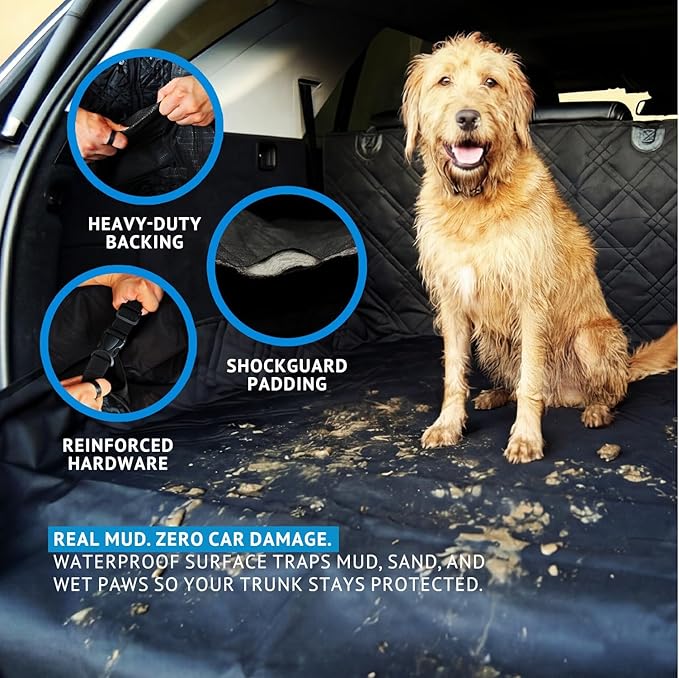 Bulldogology SUV Cargo Liner for Dogs 55"x106" Heavy Duty Pet Trunk Cargo Cover - Dog Car Seat Cover Waterproof Nonslip - Dog Hair, Muddy Paws, Scratches Cover Protector for Cars Vans (X-Large, Black)