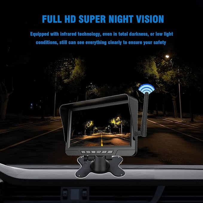 Magnetic Solar Wireless Backup Camera 7 inch Monitor DVR Looping HD 1080P 9600Amh Rechargeable Suitable for Truck Trailer Semi RV Camper Rear View Camera 1 Min Easy Install Scratch-Proof (1 Camera)