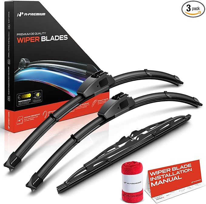 A-Premium 19"+19"+14" Windshield Wiper Blades Compatible with Jeep KK Series Liberty 2008 2009 2010 2011 2012 - Front Rear Wipers Blade Set for Hook/Pin Arm, with Wear Indicator & Towel (Pack of 3)