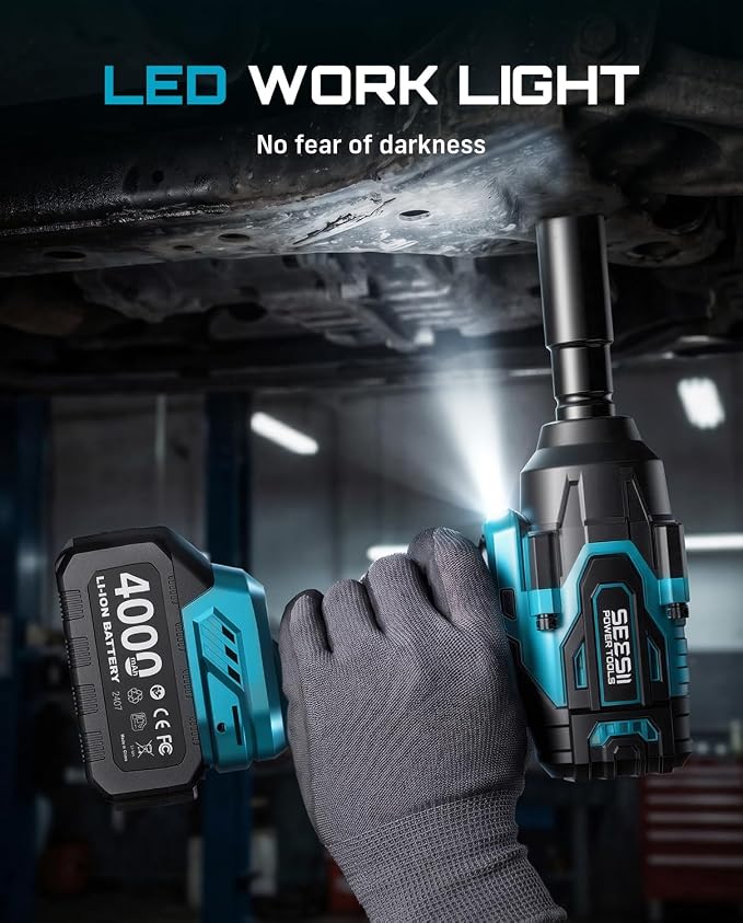 Seesii Impact Wrench & 46pcs Socket Wrench Set, 1000N.m (738 Ft-Lbs) Cordless Impact Driver, 1/2" Impact Gun With 21v 2x4.0Ah Battery, Auto/Motorcycle Tool Kit, Wh10 Ultra