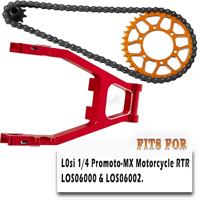 Steel Roller Chain&Rear Swing Arm&Rear Hub Chain Sprocket Gears&Front Sprocket&Chain Guard Protector&Rear Wheel Hub Hex Upgrades for L0Si 1/4 Promoto-MX Motorcycle RTR FXR,Red with Orange