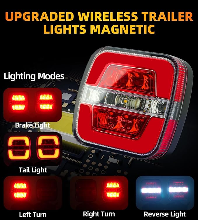 Upgraded Wireless Trailer Lights Magnetic, Rechargeable Tow Light Kit with Adjustable Mounting, LED Tail Brake Turn Reverse Lights, Type-C Charging, IP67 Waterproof for Truck, RV, Boat, Camper