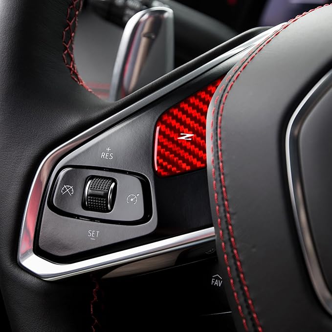 Hard Carbon Fiber, for Corvette C8 2020 2021 2022 2023 Accessories, Steering Wheel Voice Control Button Cover, 3Pcs Car Steering Wheel Button Sticker, No Heated Button