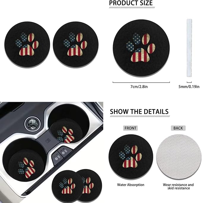 Howilath American Flag Dog Paw Car Seat Cover Full Set 13 Piece with Steering Wheel Covers+Seat Belt Cover Pad+Keychains+Cup Coasters Universal Fit Auto Accessories