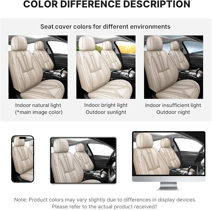 Arazi Fit for 98% of Mazda Seat Covers, 360° Full Wrap Original Seat Cover, Waterproof Nappa Leather Seat Covers with Big Space Storage Pocket Seat Protector（5 Seats Standard, Beige）