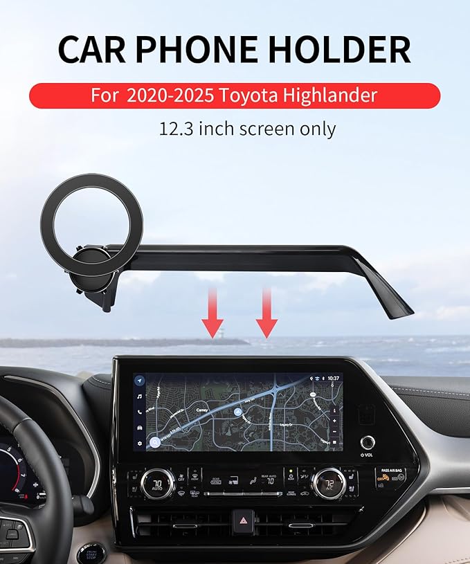 Car Phone Holder for Toyota Highlander 2020-2025 Accessories 12.3-Inch Screen Fixed Clip, 360° Rotation Phone Mount Compatible with MagSafe,Cell Phone Holder That Does Not Affect Air Vent