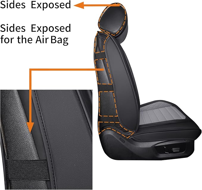 Aierxuan Leather Car Seat Covers Universal Fit Toyota Highlander 4Runner Nissan Altima Honda Chevy Impala Colorado Cruze Malibu Ford Cadillac Lexus Waterproof Cushions (Full Set,Black-Grey)