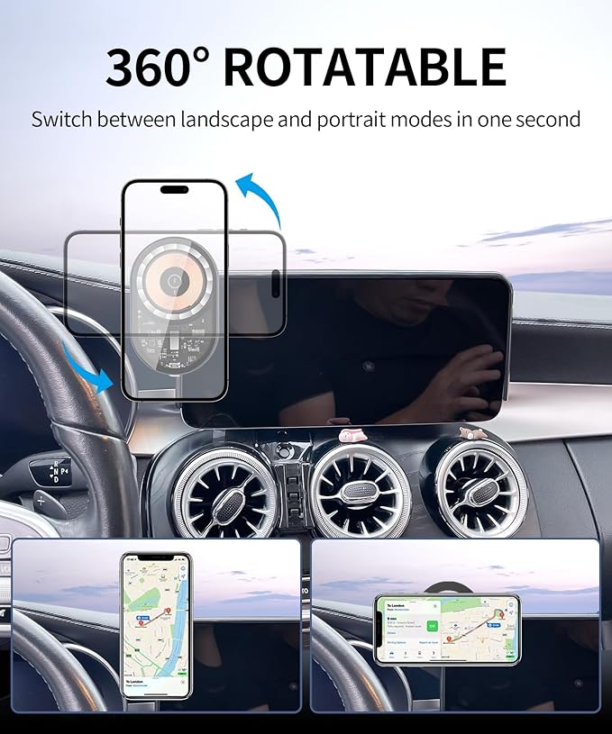 Wireless Charging Car Phone Holder for Mercedes Benz GLC-Class 2020-2022 / C-Class 2019-2021, 10.25" Screen Fixed Clip, 360° Rotation Car Phone Mount Compatible with MagSafe
