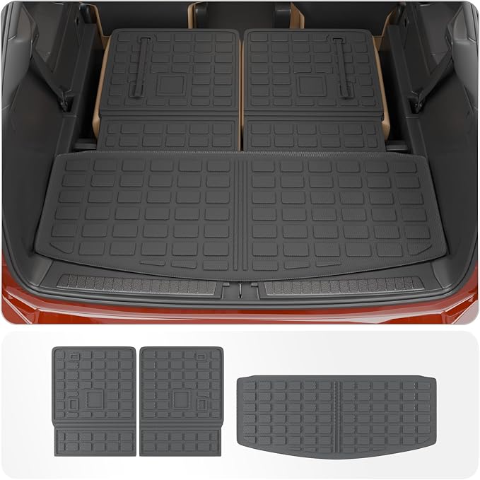 Cargo Mat Compatible with 2020-2025 2026 Ford Explorer Trunk Mat Cargo Liner Seat Back Cover Protector TPE All Weather Trunk Liners 2025 Explorer Accessories (Trunk Mat + Backrest Mats)