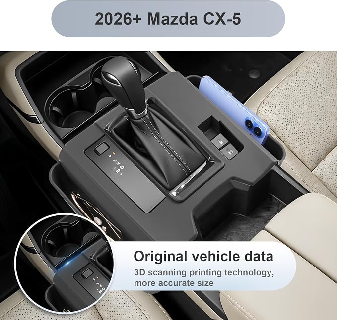 SKTU for 2026 Mazda CX-5 Gear Shift Panel for 2026+ Mazda CX-5 Gear Shift Cover with Side Storage Box Mazda CX-5 2026 Accessories Rubber Passenger Side Storage Box-Durable