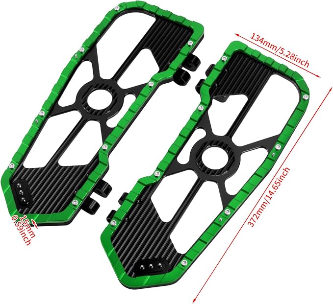 Motorcycle Floorboards Driver Passenger Footboards Wide Foot Pegs Board Pedal Compatible with Touring Electra Road Street Glide Softail Road King (Front Floorboards-Green Edge)