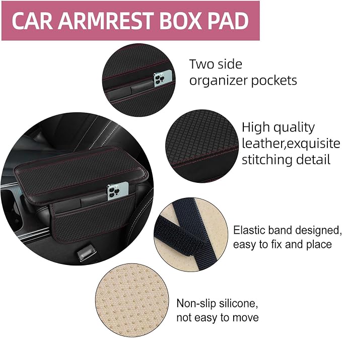 NBTEPEM 10 Pcs Car Floor Mats Full Set Car Accessories, Microfiber Leather Steering Wheel Covers 14.5-15 inch, Center Console Cover, Seat Belt Pads, Cup Coasters, Universal Interior Decor(Pink)