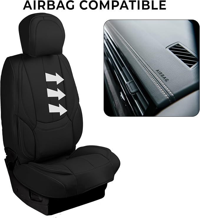 ZONETECH Full Set of 5 Seat Covers for Cars, Waterproof Nappa Leather,Universal Auto Interior Fit for Most Sedans SUV Pick-up Truck (Black)