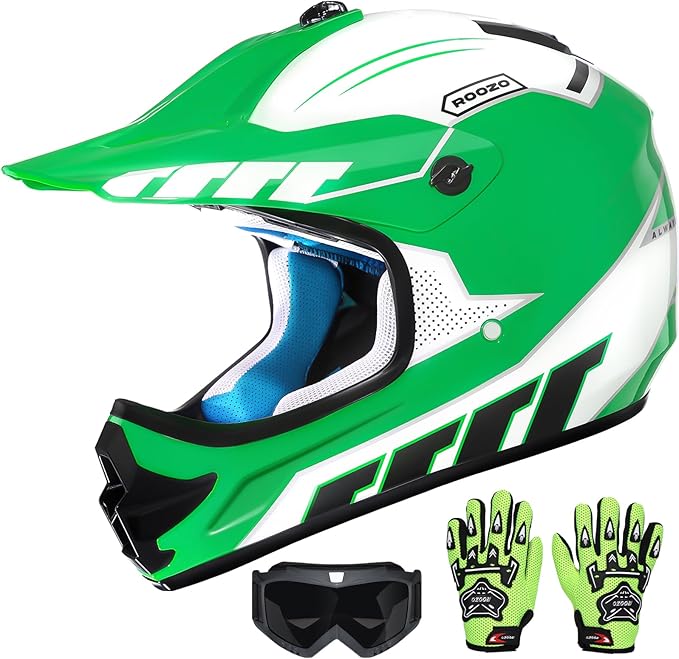 Youth Dirt Bike Helmet DOT Approved, Kids Motocross Full Face Helmet with Adjustable Goggles Riding Gloves & Storage Bag, Off-Road Sport Gear Set for Boys Girls ATV UTV