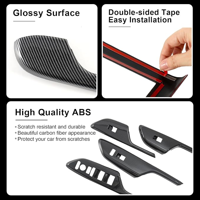 Carbon Fiber Window Lift Switch Panel Cover & Interior Door Handle Armrest Cover Compatible with Honda Civic 10th Gen 2016-2021